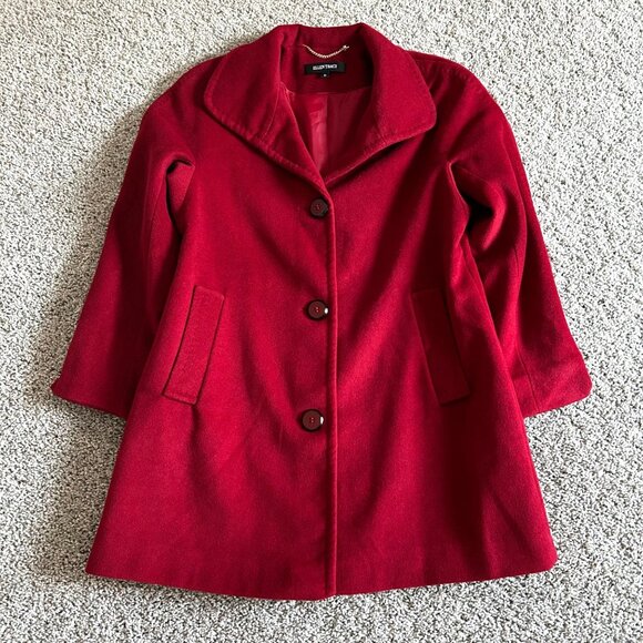 Ellen Tracy Women's Size 10 Red Wool Blend Coat W/ Angora Button - Picture 2 of 13